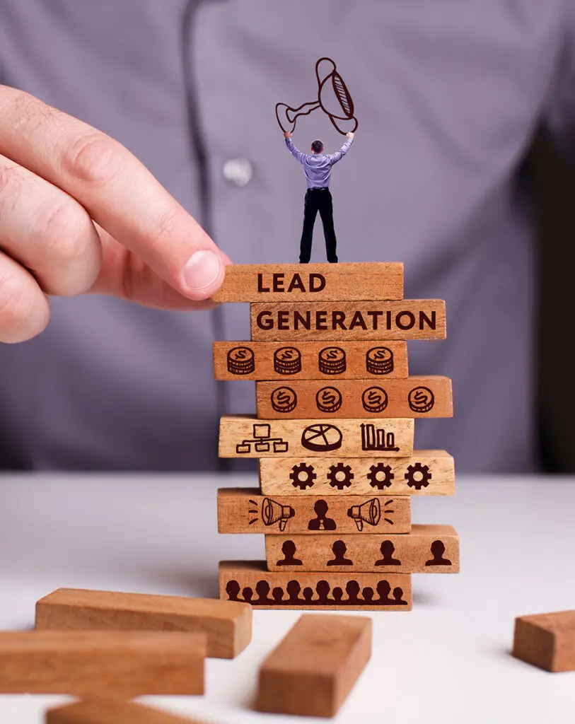 lead generation picture representation with a wood game named jenga